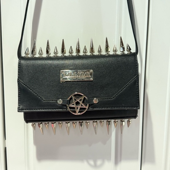 Killstar Handbags - Killstar Black Crossbody Bag with Silver Spikes